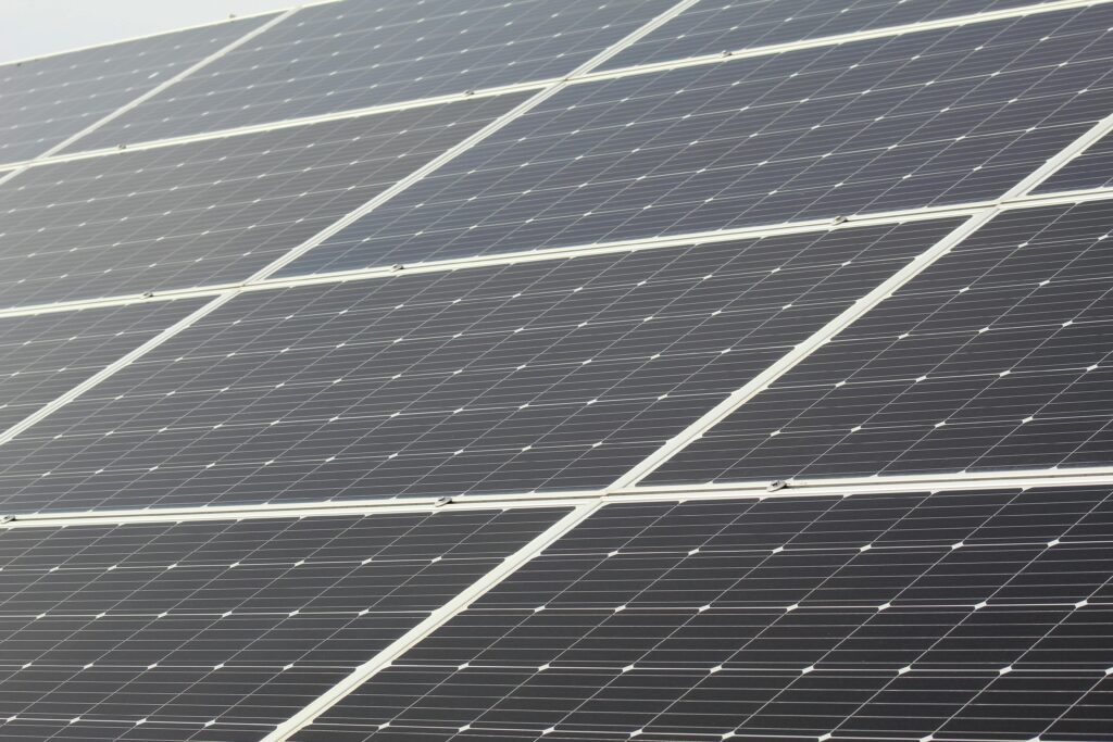 Detailed close-up of solar panels harnessing sunlight for sustainable energy generation.